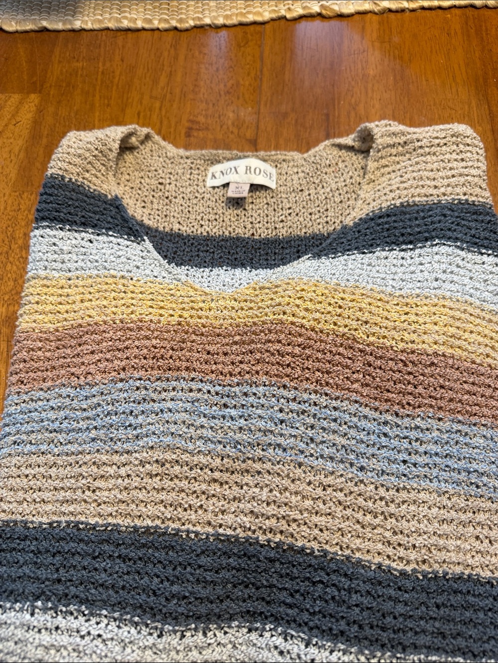 Knox Rose Striped Crochet Knit Top in Beige, Blue, Yellow & Mauve